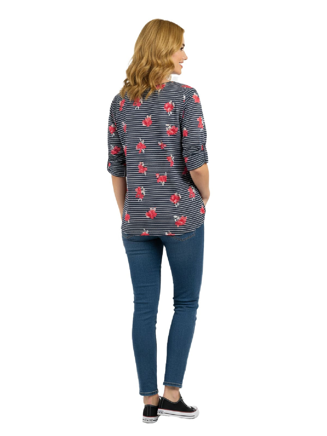 Style & Co Blue Floral Striped T-Shirt