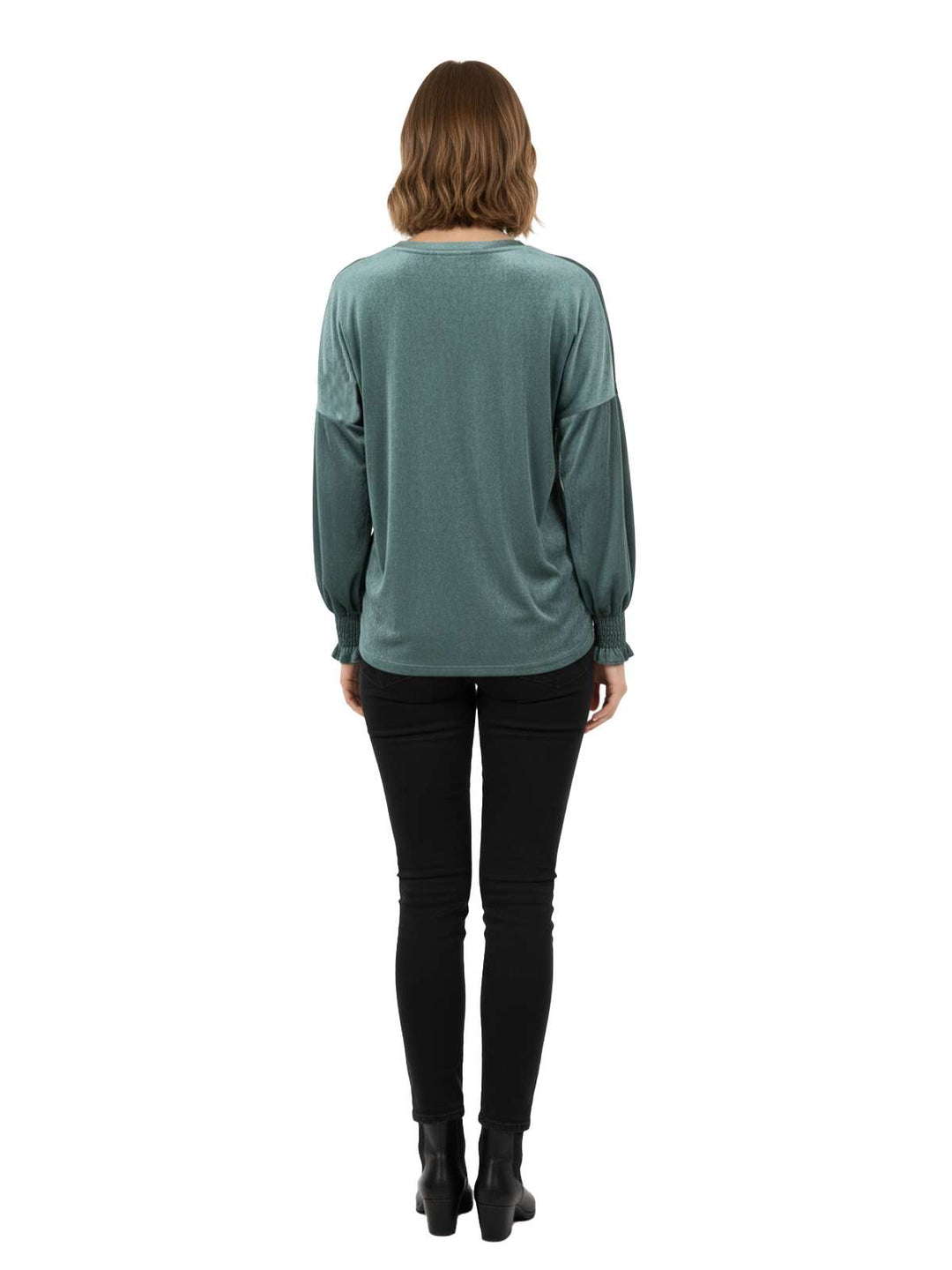 Teal V-Neck Long Sleeve Blouse