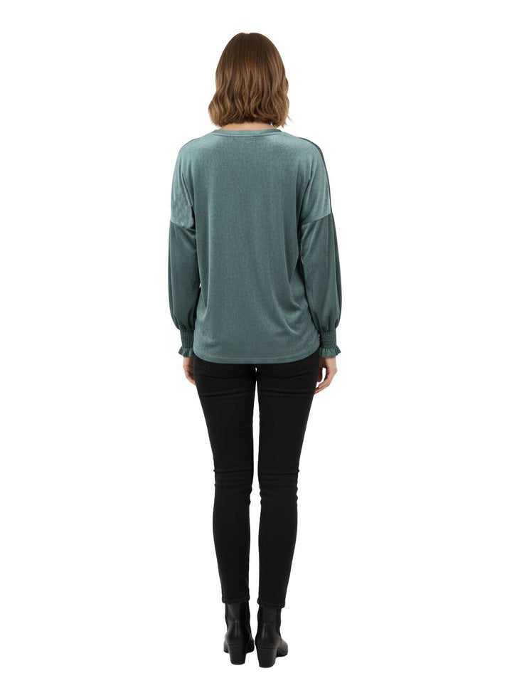 Teal V-Neck Long Sleeve Blouse