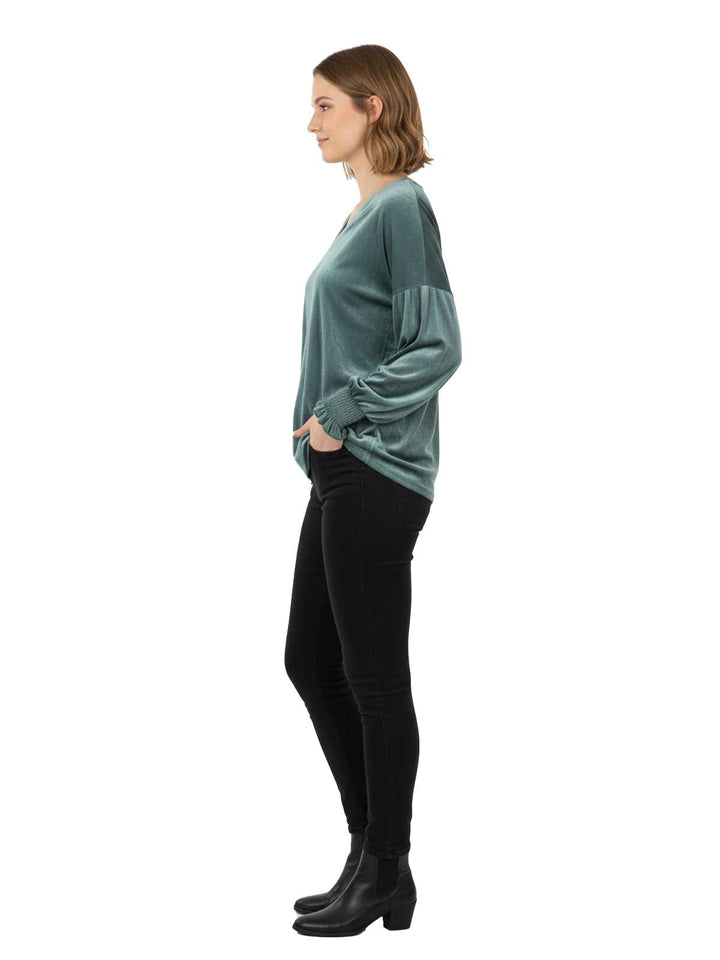 Teal V-Neck Long Sleeve Blouse