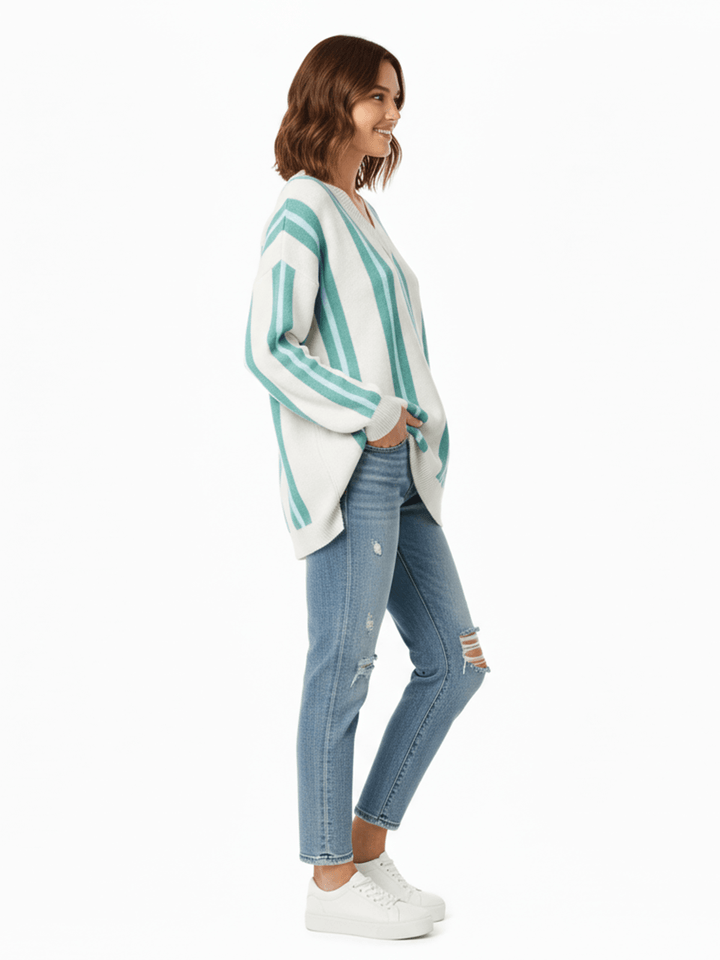 Wild Fable Women's Striped V-Neck Pullover Sweater