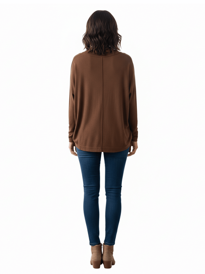Brown Long Sleeve V-neck Top