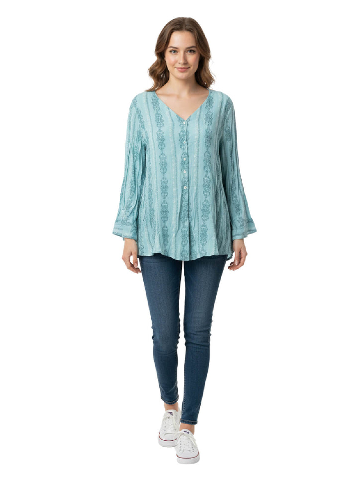 NY Collection Women's Long Sleeve V-Neck Blouse