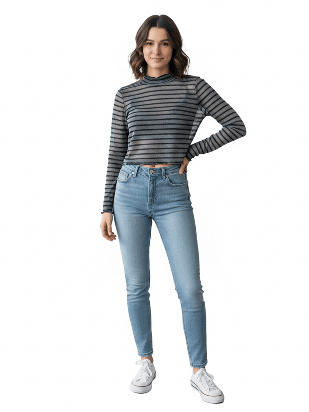 H&M Gray Striped Long Sleeve Top