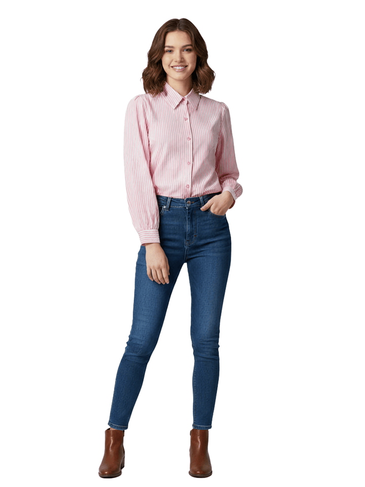 Pink and White Striped Blouse