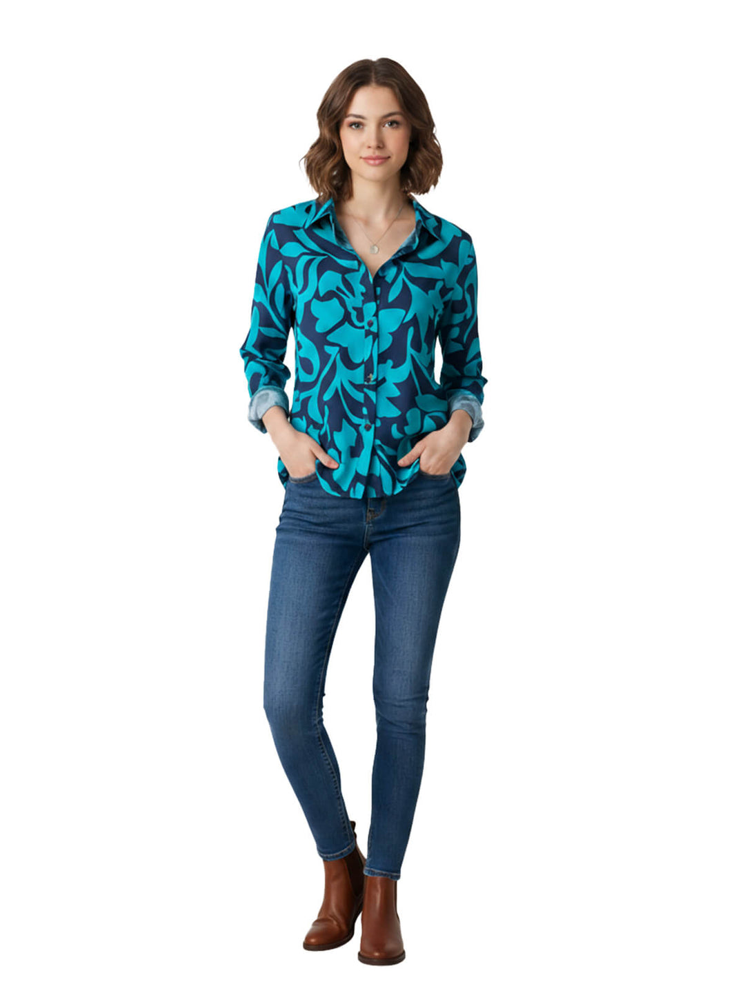 Ralph Lauren Women's Blue Floral Long Sleeve Dress
