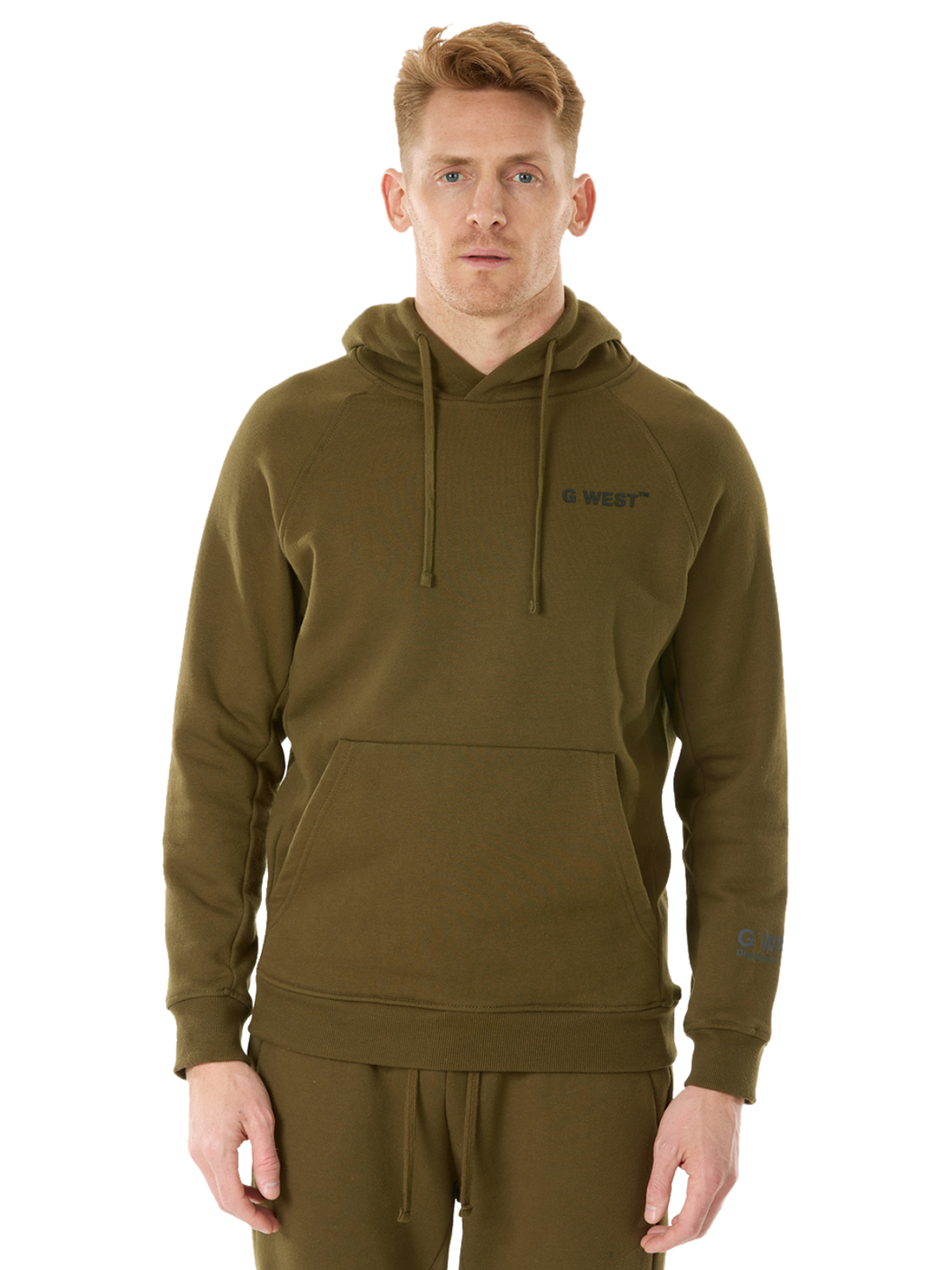 G WEST MENS FLEECE  PULLOVER HOODIE - DARK OLIVE