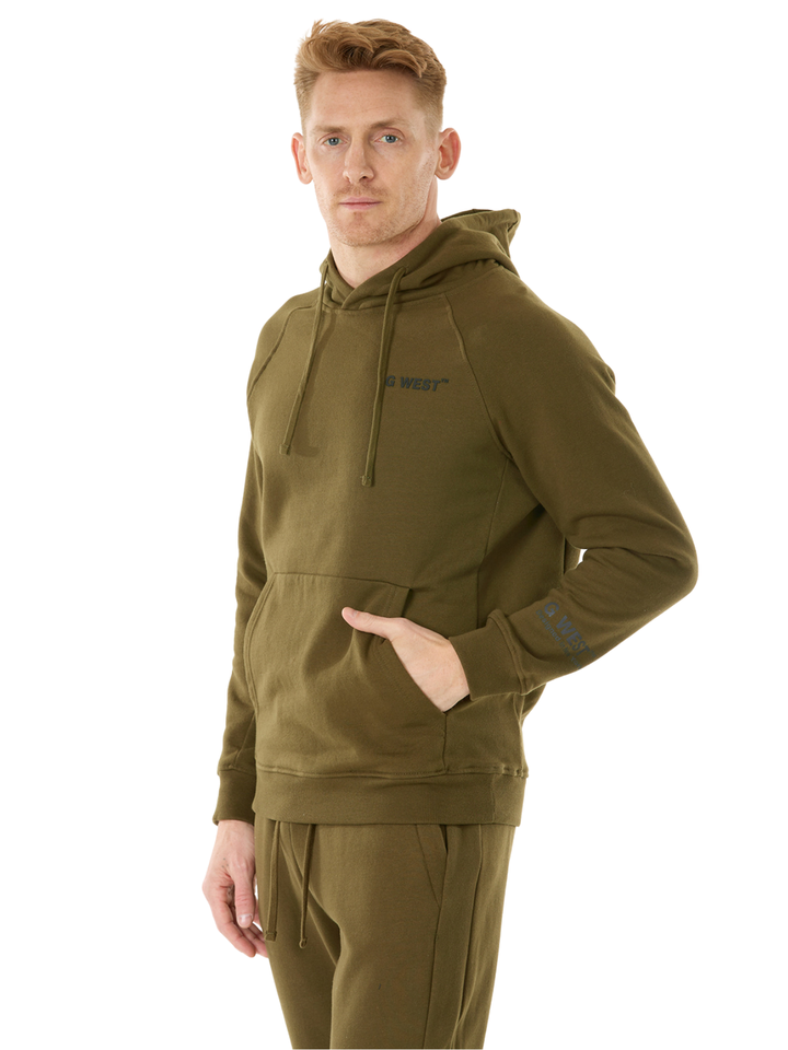 G WEST MENS FLEECE  PULLOVER HOODIE - DARK OLIVE