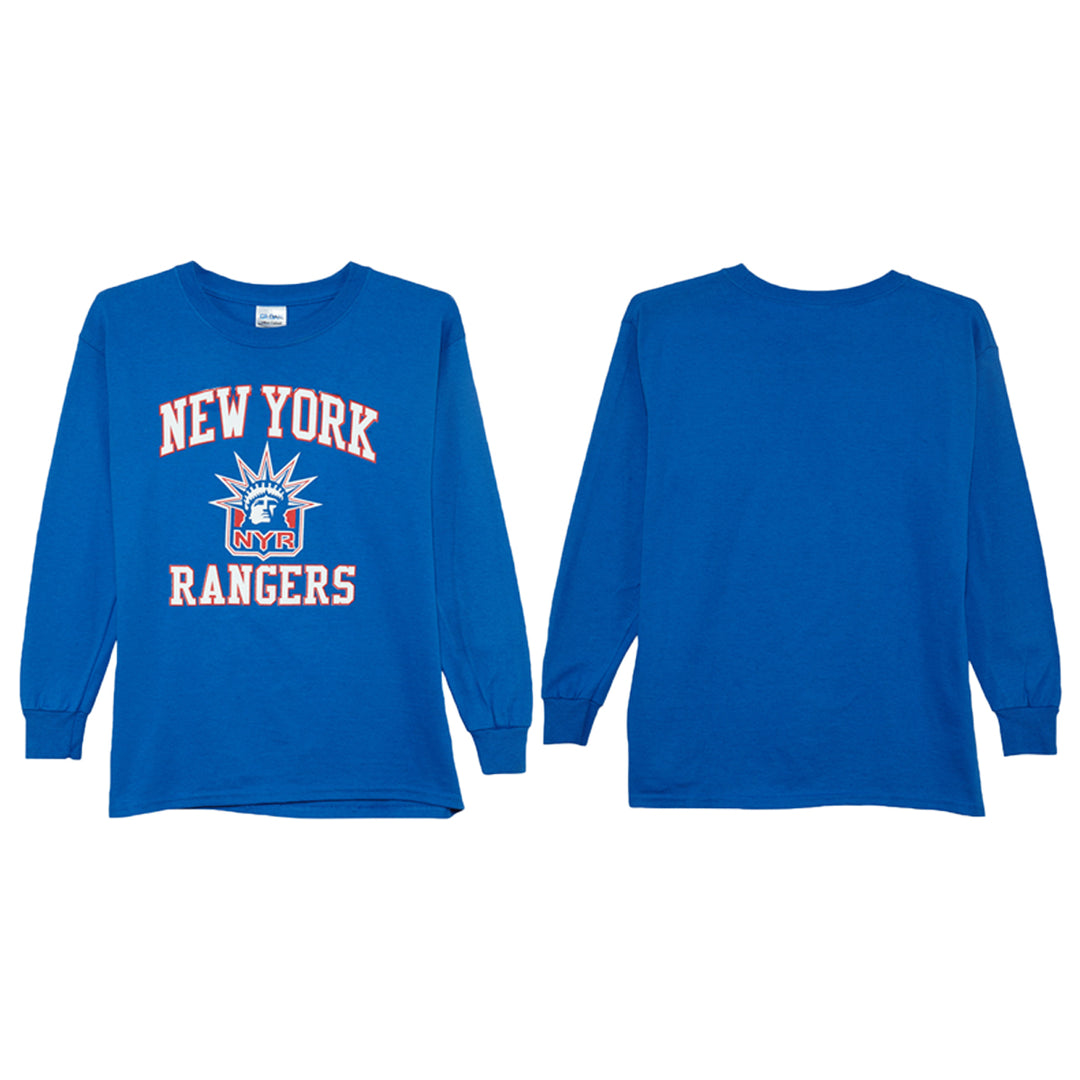 Gildan Ultra Cotton NY Rangers Alternate Logo Long Sleeve Crewneck T-Shirt Big Kids Style : G2400