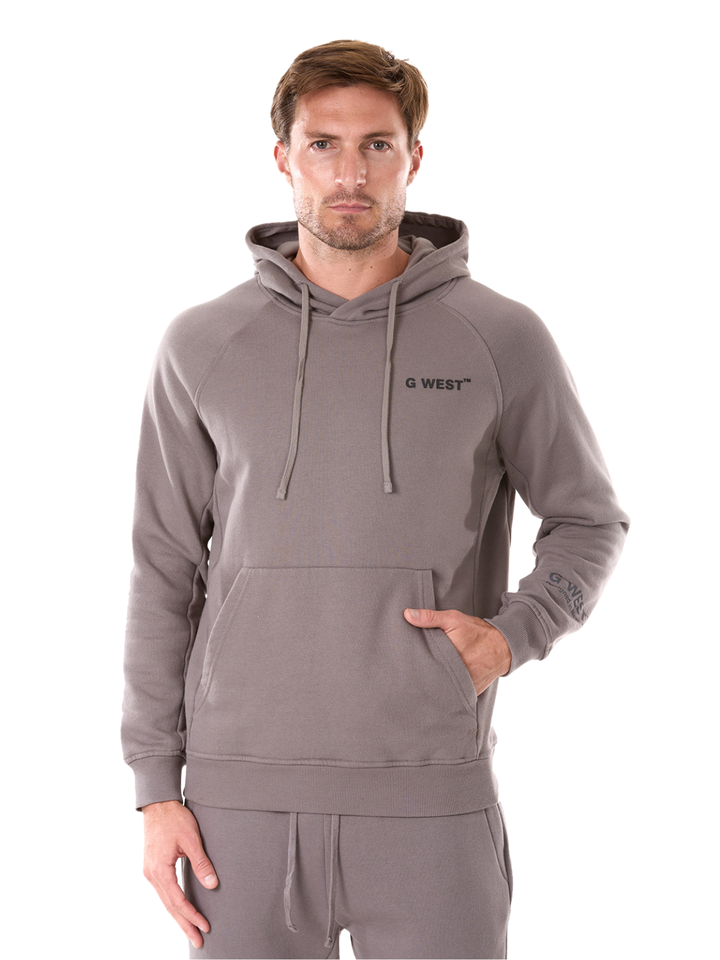 G WEST MENS FLEECE  PULLOVER HOODIE - CHARCOAL GREY