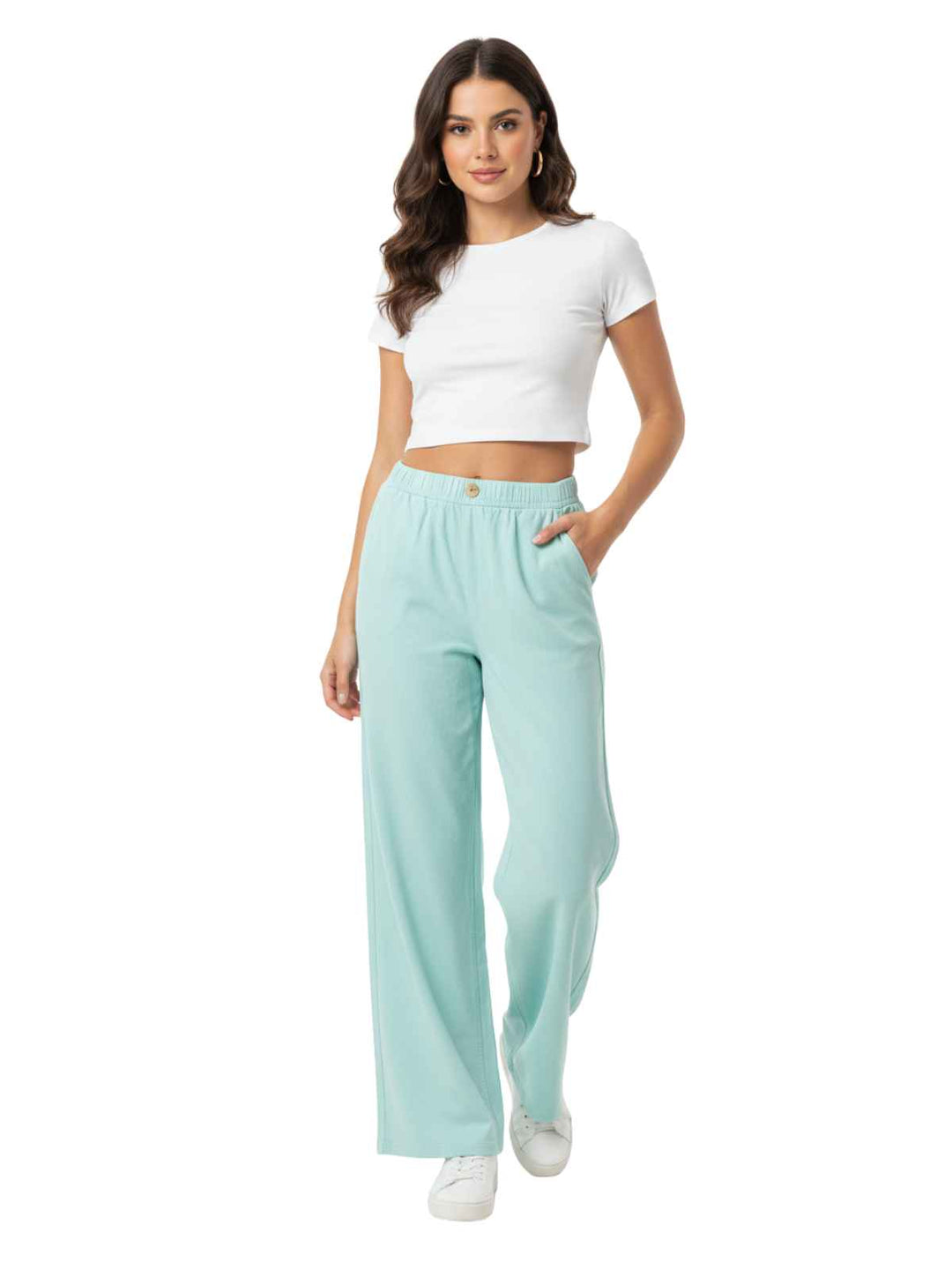Women's Teal Cotton Wide Leg Pants