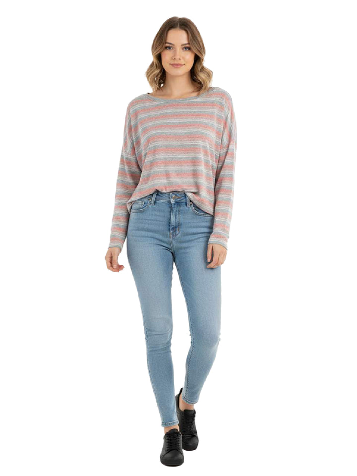 BP Gray Striped Long Sleeve Top