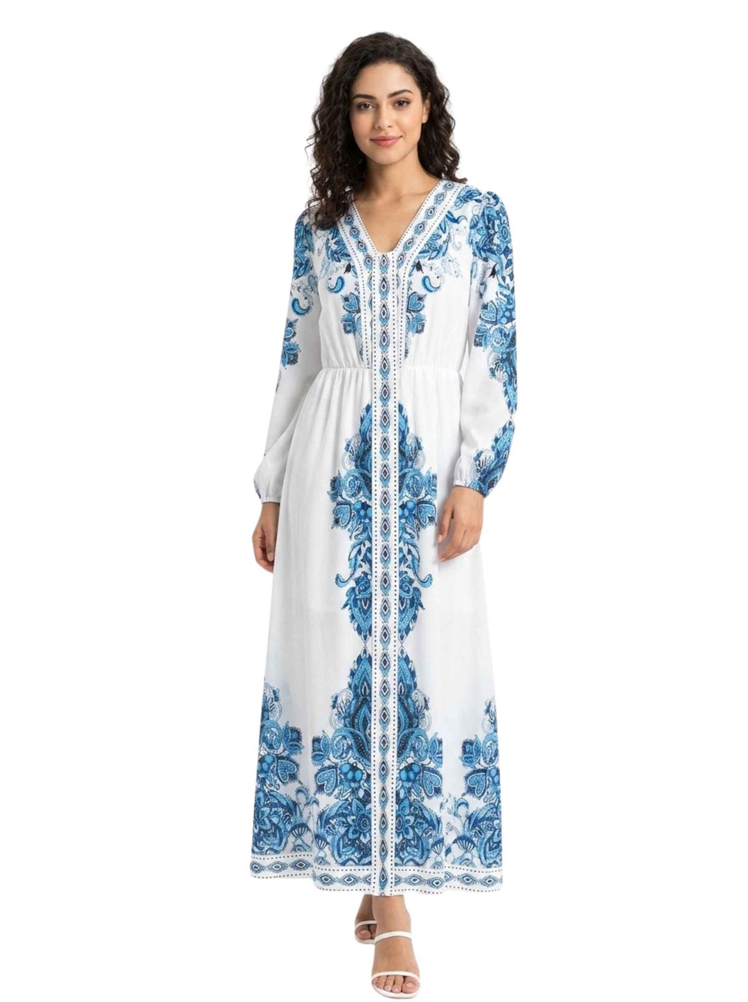 White and Blue Patterned Dress