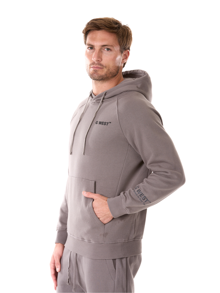 G WEST MENS FLEECE  PULLOVER HOODIE - CHARCOAL GREY