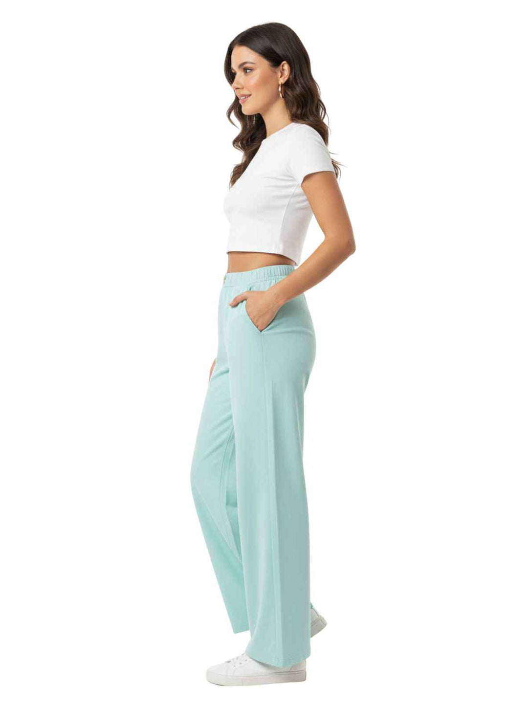 Women's Teal Cotton Wide Leg Pants