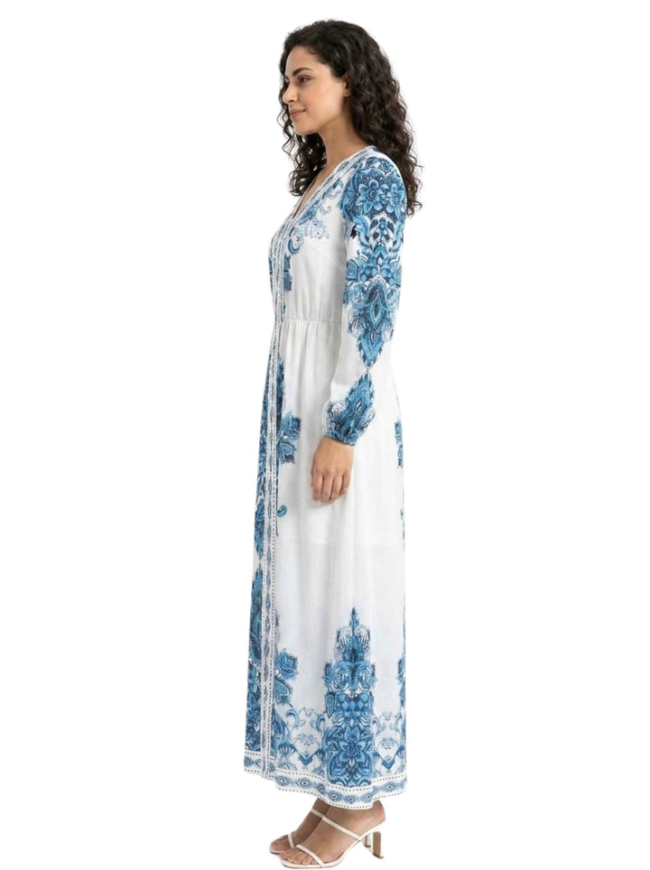 White and Blue Patterned Dress