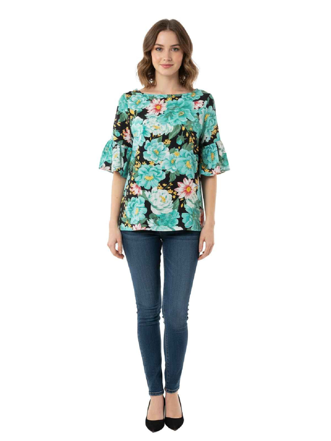 Alfred Dunner Ladies' Floral Ruffle Sleeve Top