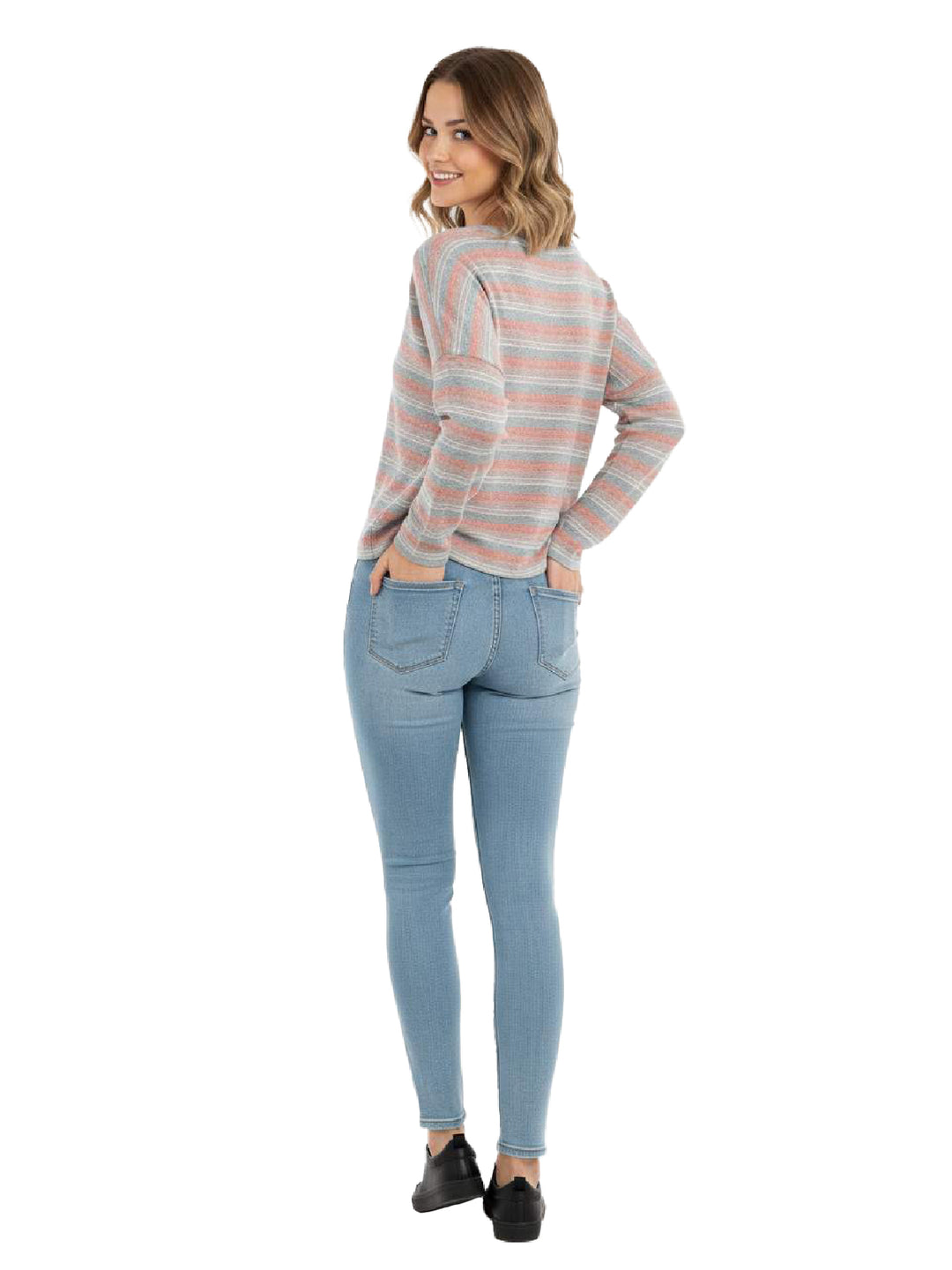 BP Gray Striped Long Sleeve Top