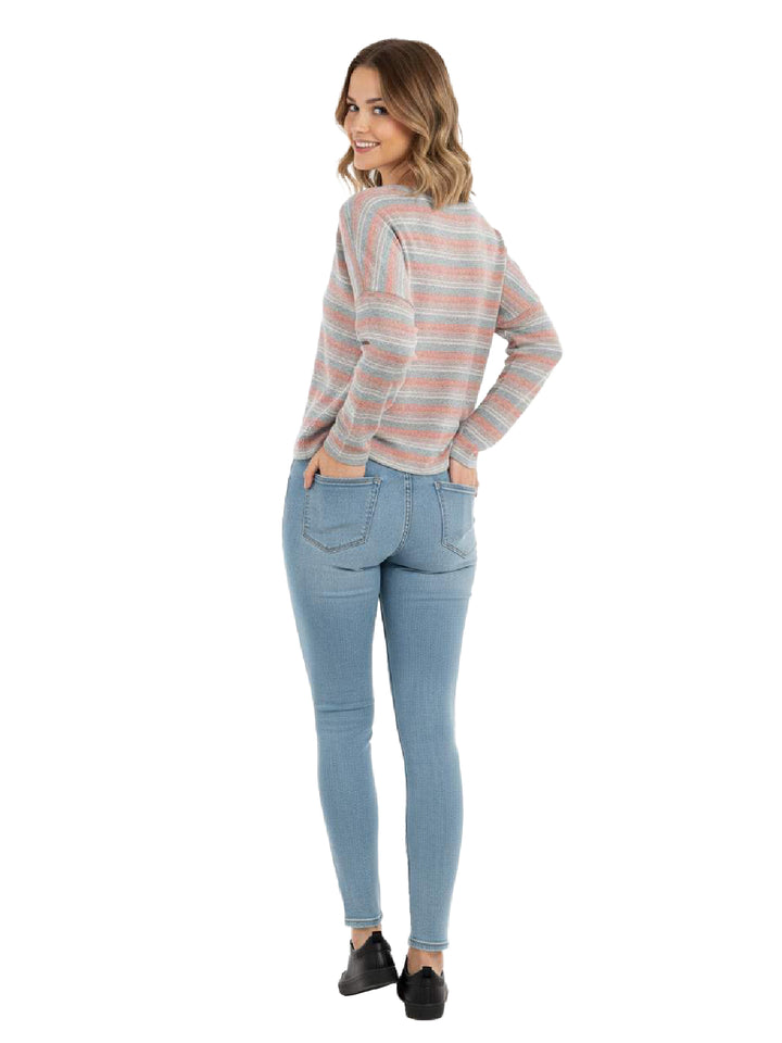 BP Gray Striped Long Sleeve Top