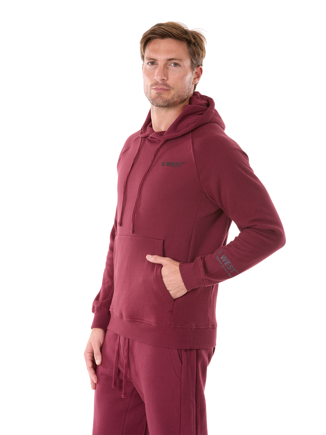 G WEST MENS FLEECE  PULLOVER  HOODIE - BURGUNDY