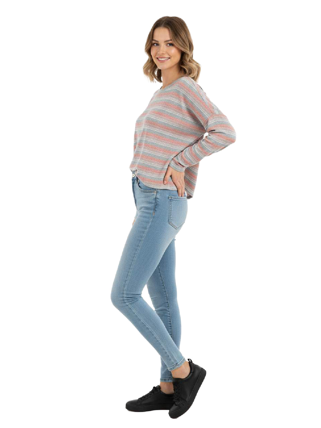 BP Gray Striped Long Sleeve Top