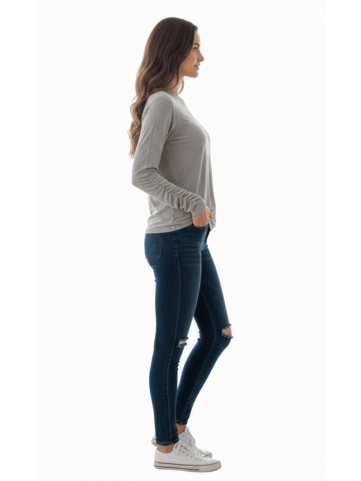 Athleta Women's Grey Cotton Long Sleeve Top