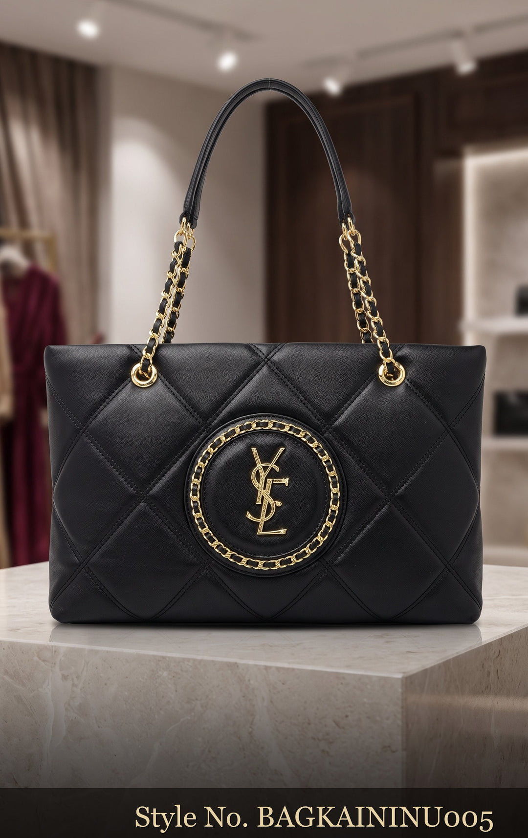 Black Quilted Chain Handbag | BAGKAININU005