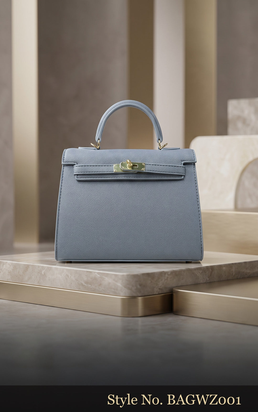 Blue Gray Structured Top-Handle Bag | BAGWZ001