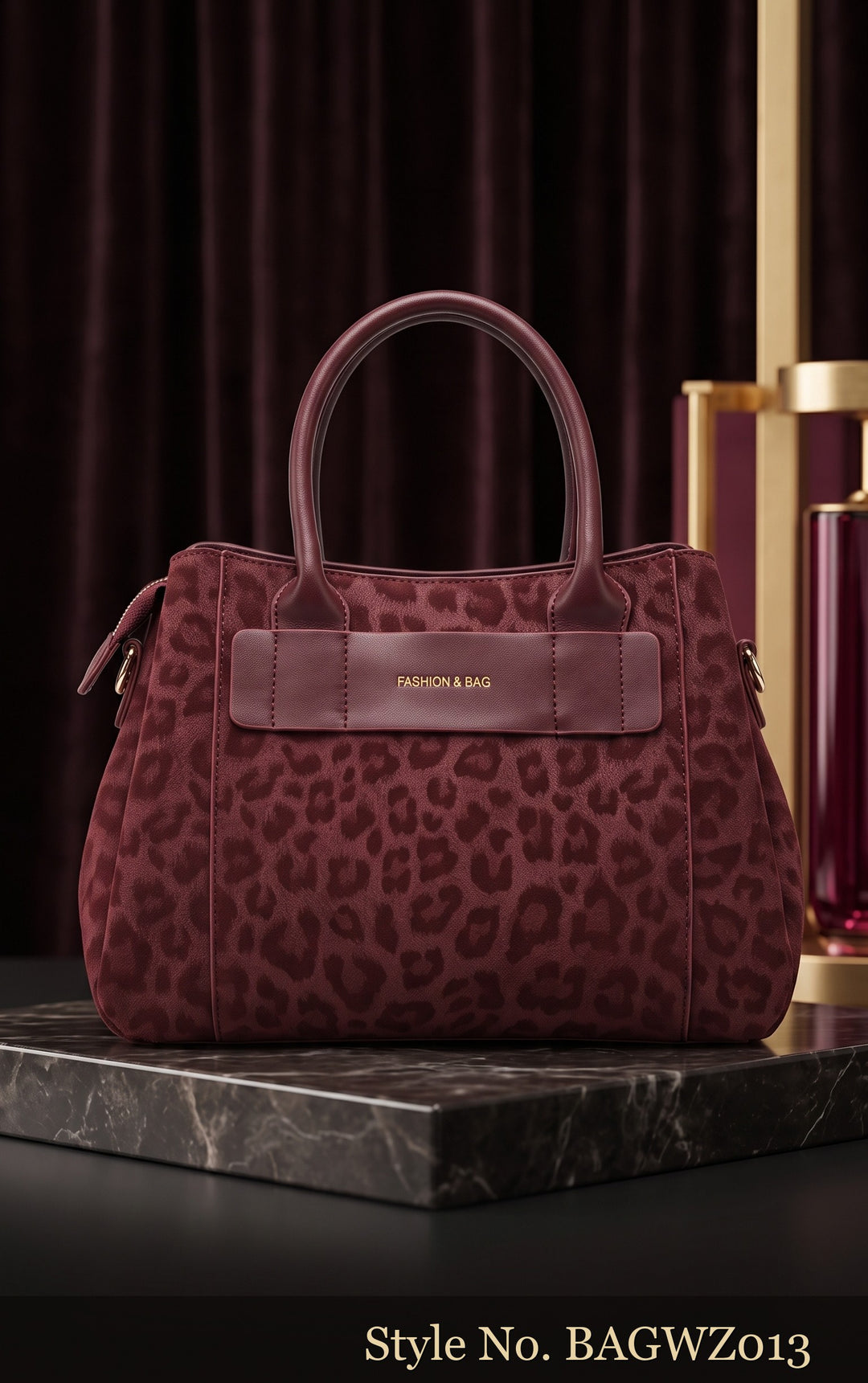 Burgundy Patterned Top-Handle Bag | BAGWZ013