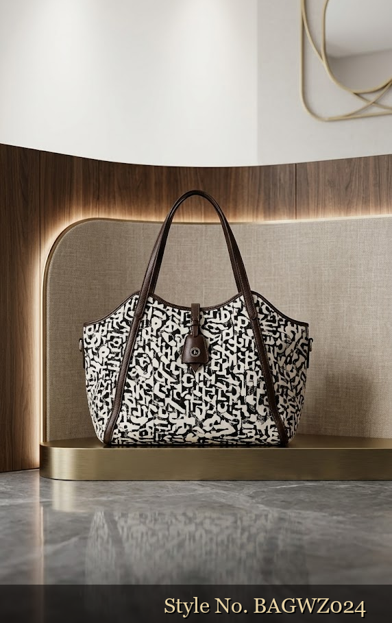 Black and Cream Printed Tote | BAGWZ024