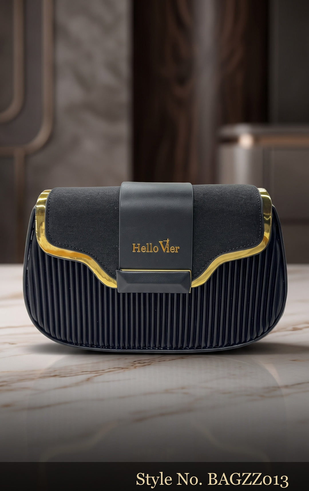 Navy and Gold Flap Shoulder Bag | BAGZZ013