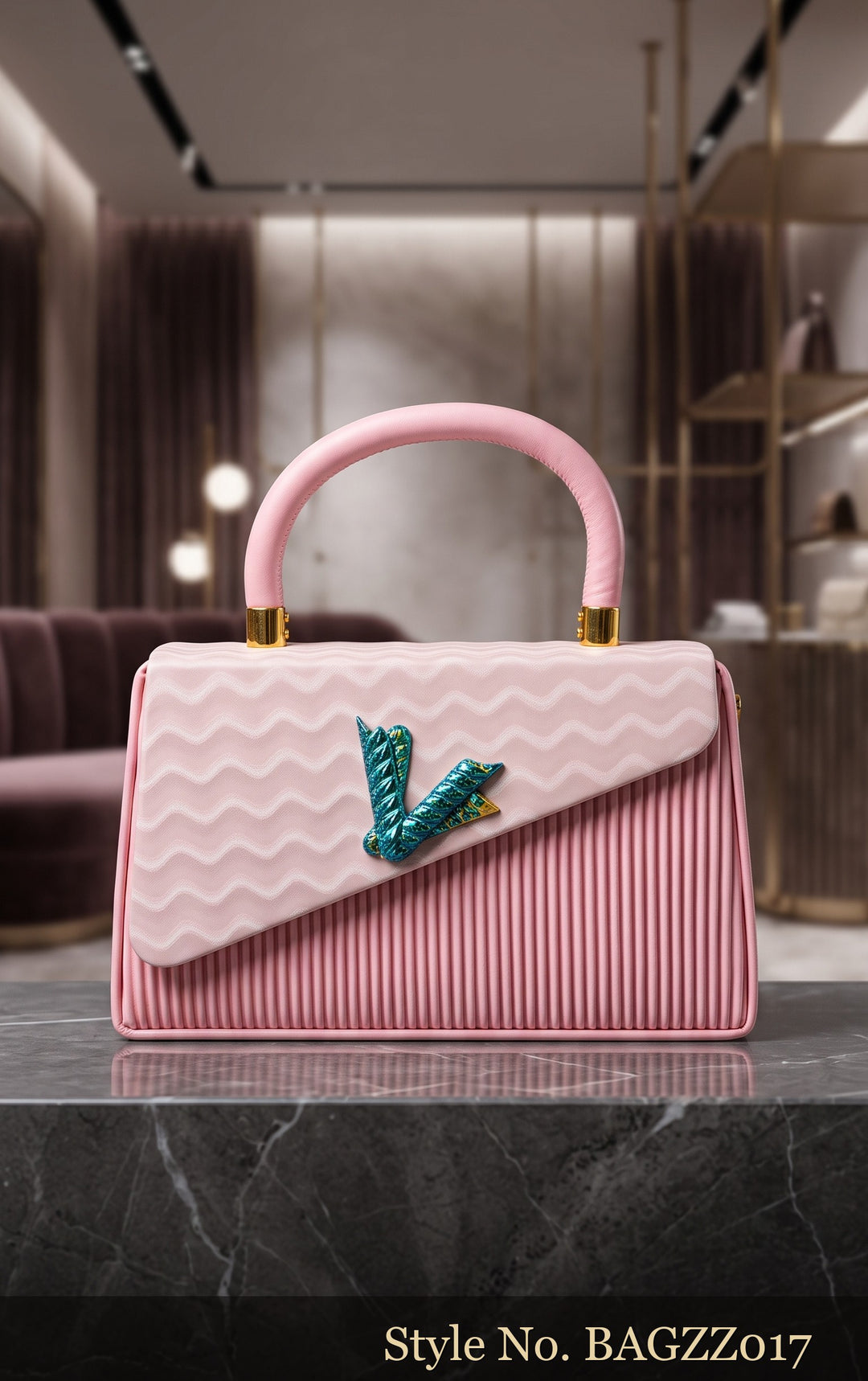 Pink and Cream Ribbed Top-Handle Bag | BAGZZ017