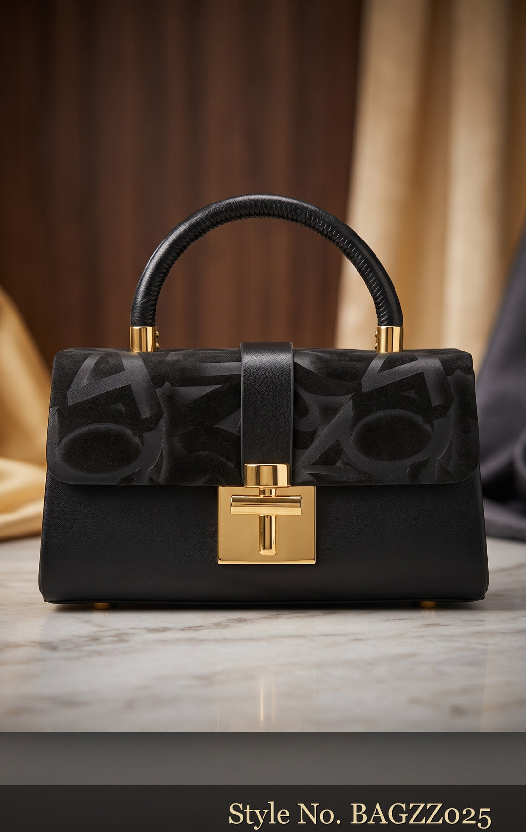 Black Textured Flap Bag | BAGZZ025