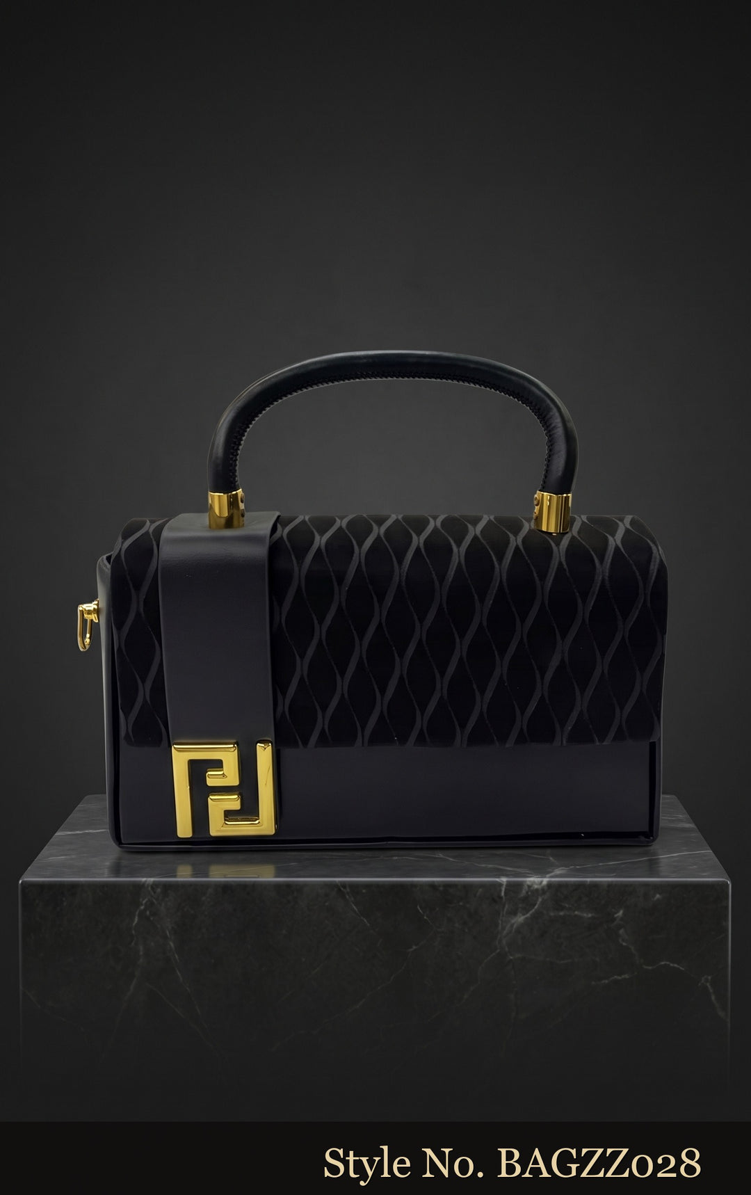 Black Patterned Flap Handbag | BAGZZ028
