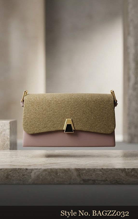 Taupe Glitter-Top Clutch Bag | BAGZZ032