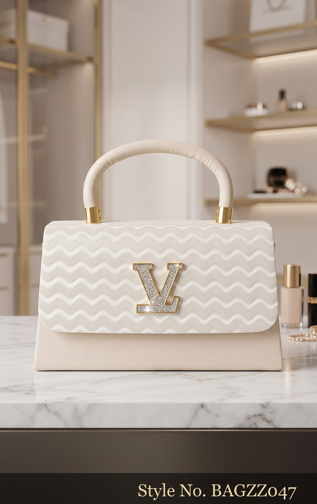 Cream Wave-Texture Top-Handle Bag | BAGZZ047