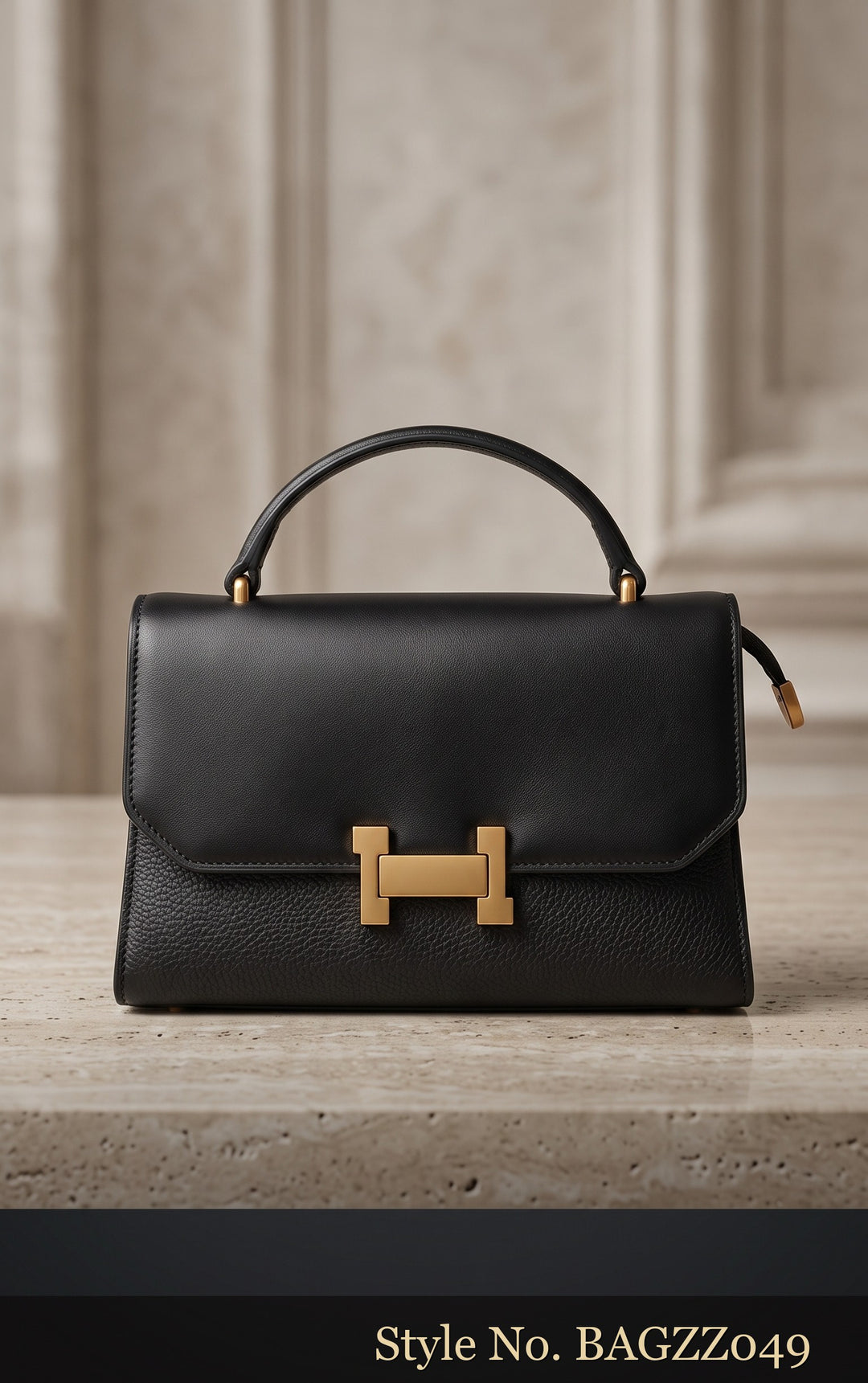 Black Structured Clasp Handbag | BAGZZ049