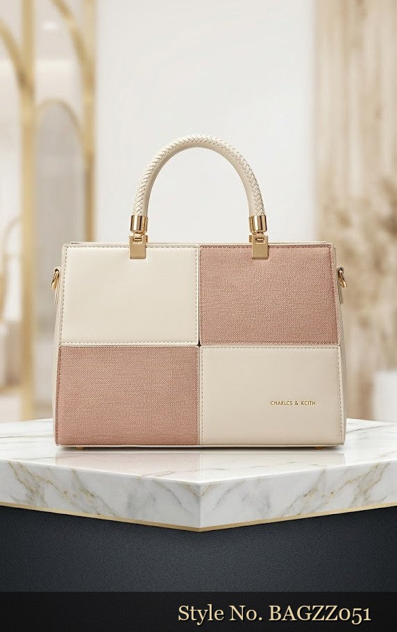 Beige and Pink Color-Block Tote | BAGZZ051