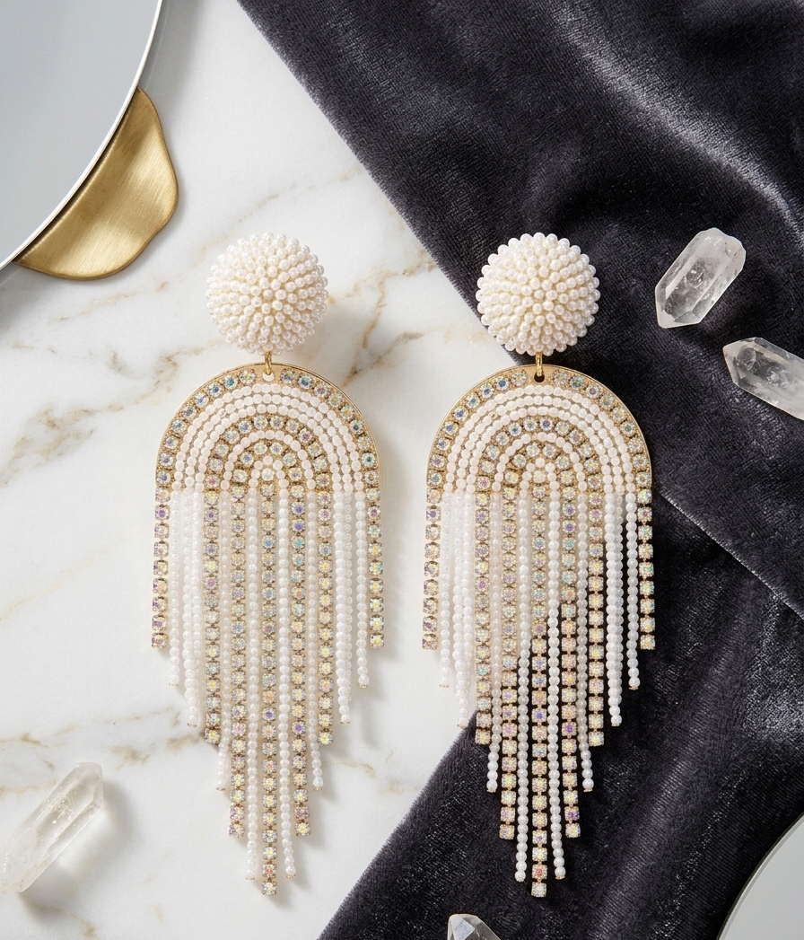 Gold Crystal Fringe Drop Earrings