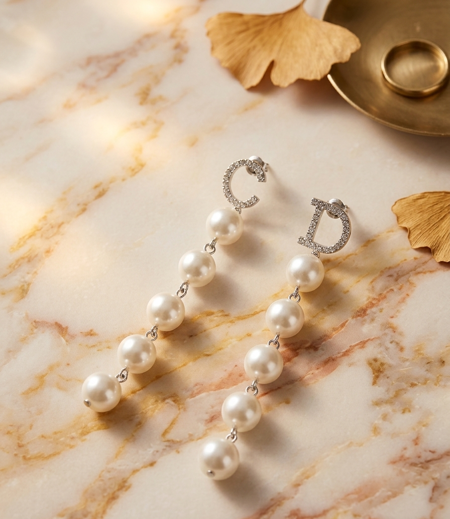 Pearl Station Drop Earrings