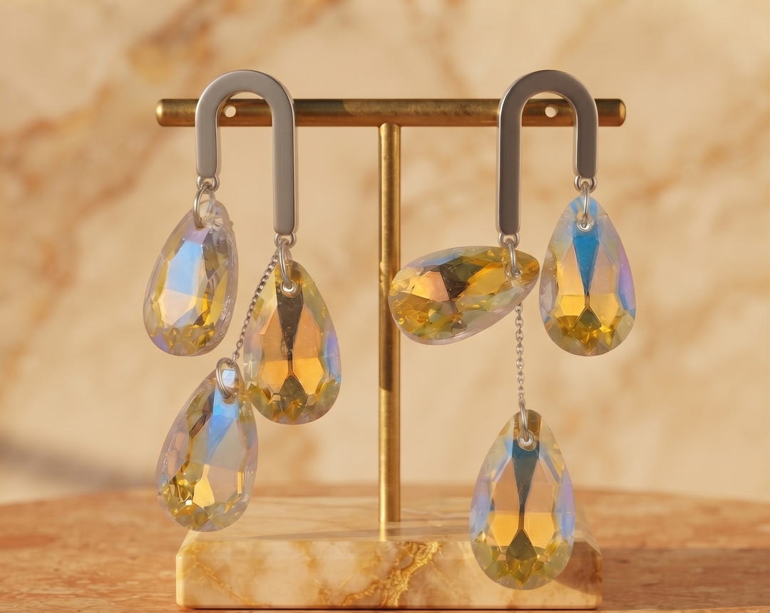 Yellow Crystal Teardrop Earrings