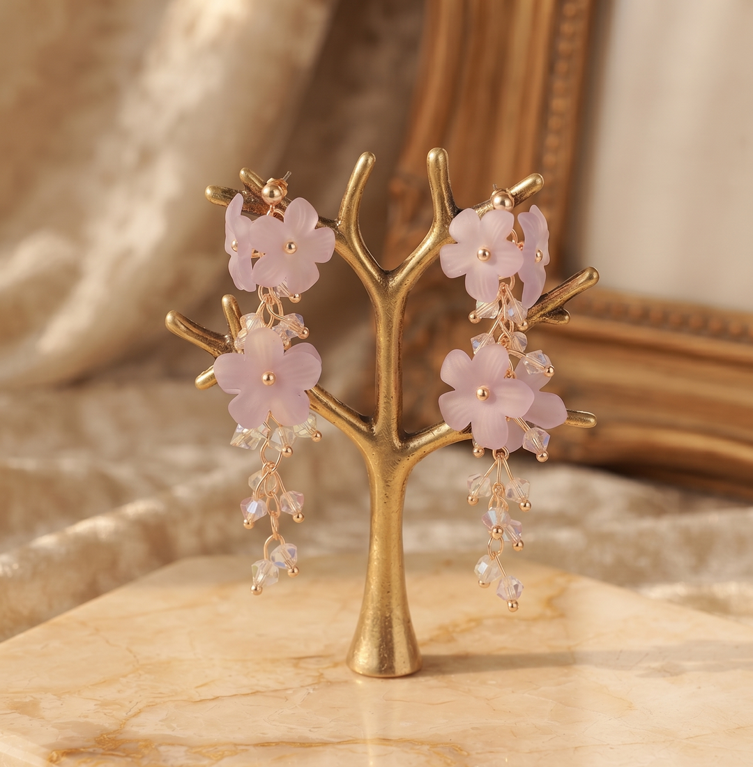 Lilac Flower Bead Drop Earrings