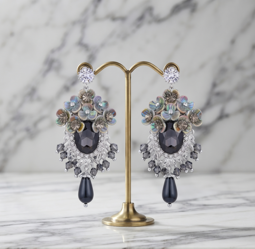 Crystal Floral Fringe Earrings