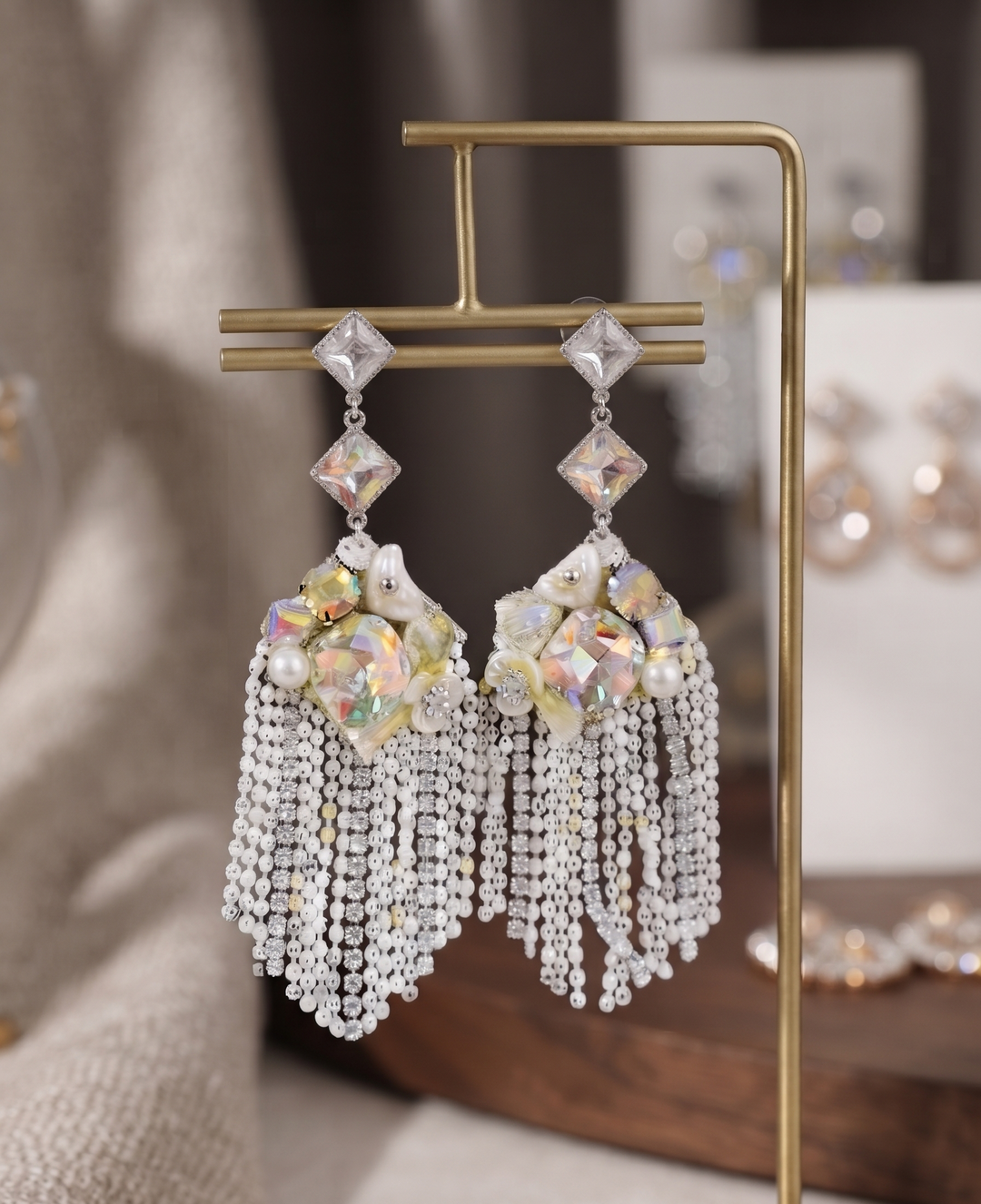 Crystal Cluster Fringe Chandelier Earrings