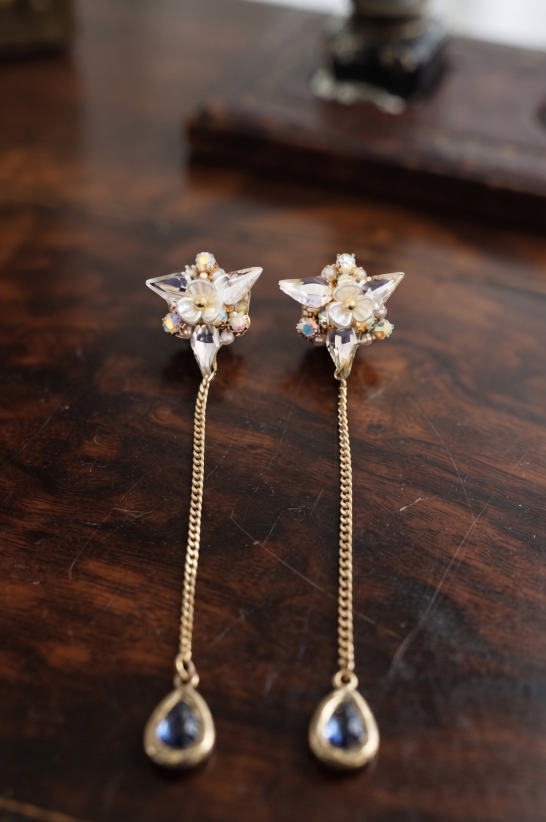 Crystal Teardrop Chain Earrings