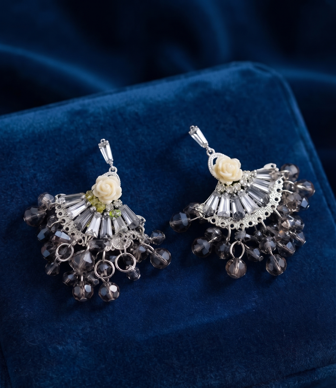 Crystal Floral Cluster Drop Earrings