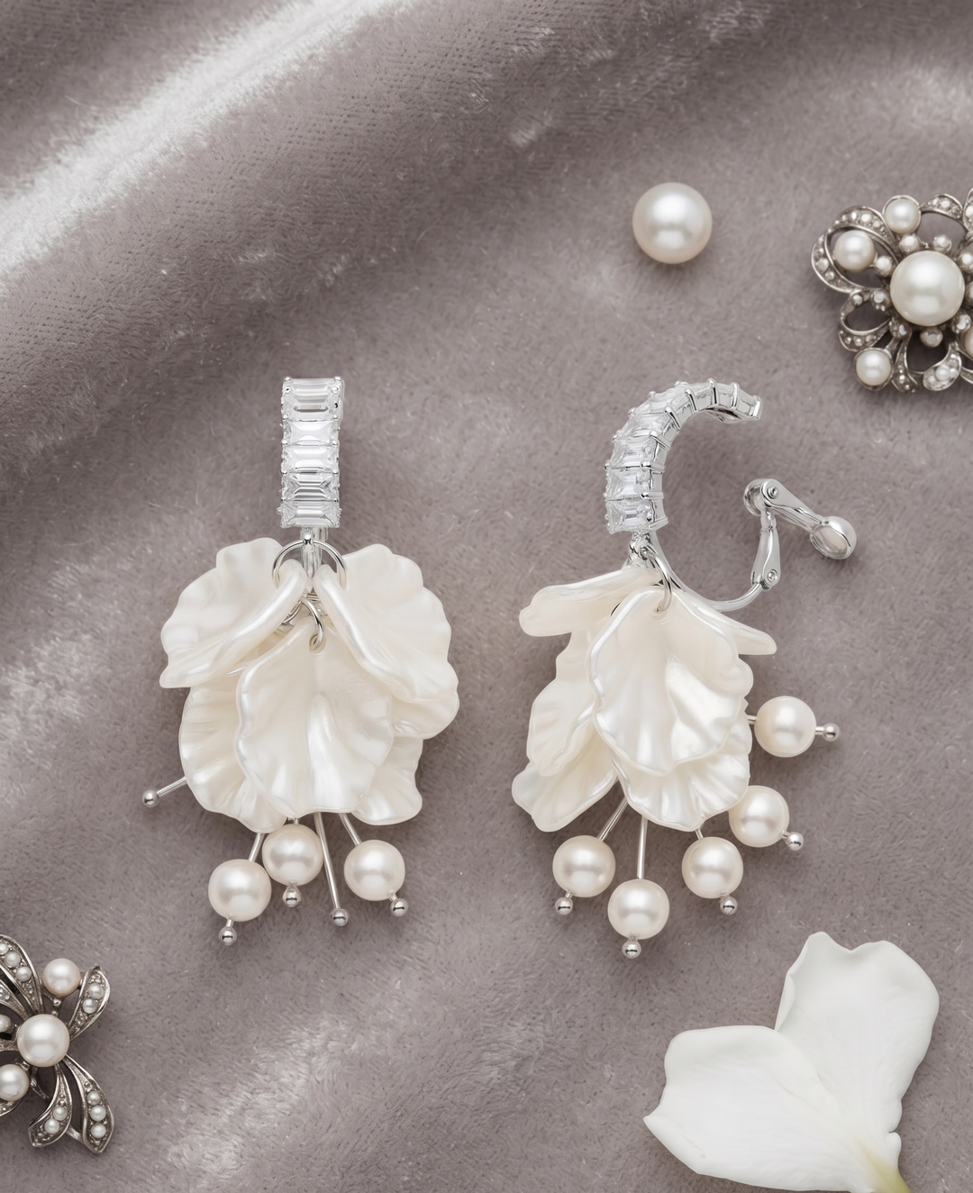Shell and Pearl Statement Drop Earrings