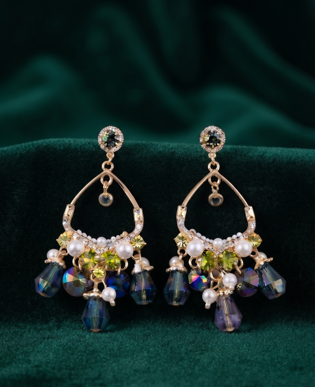 Multicolor Beaded Hoop Drop Earrings