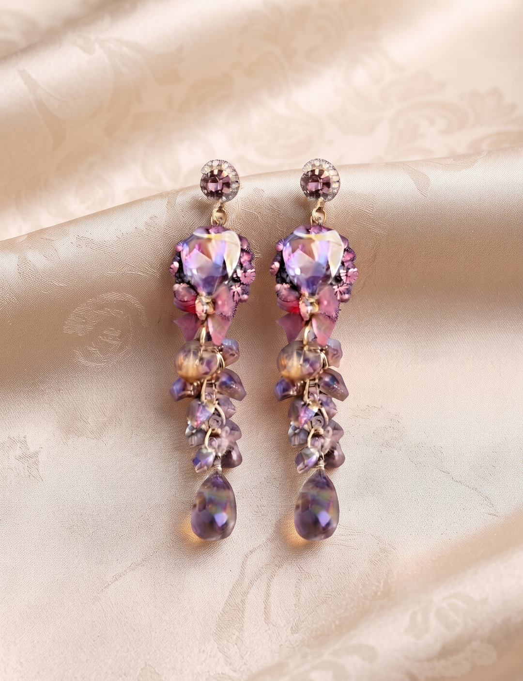 Pink Crystal Cascade Drop Earrings