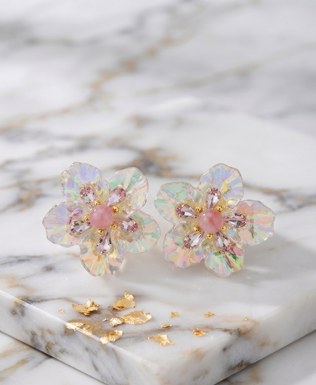 Iridescent Flower Stud Earrings